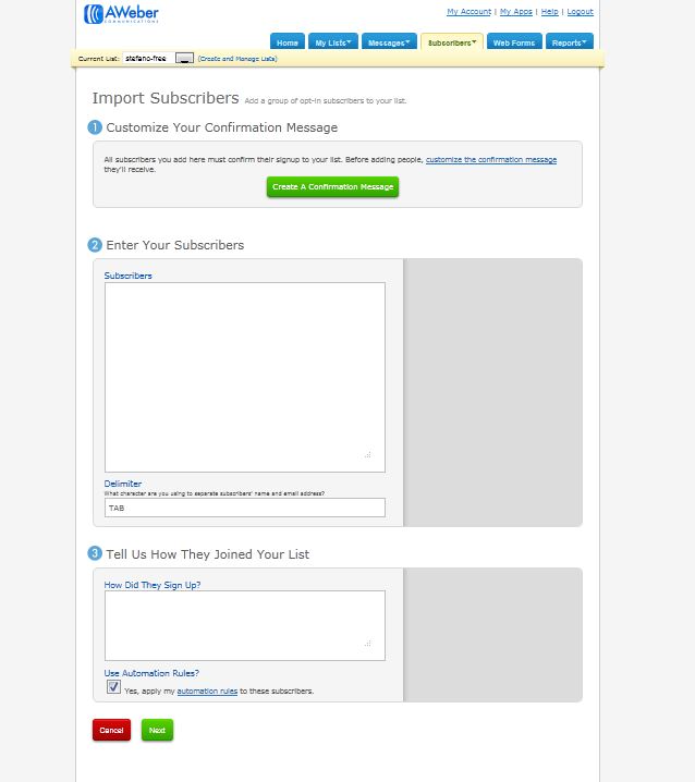 aweber strategia di importazione iscritti mailing list 2